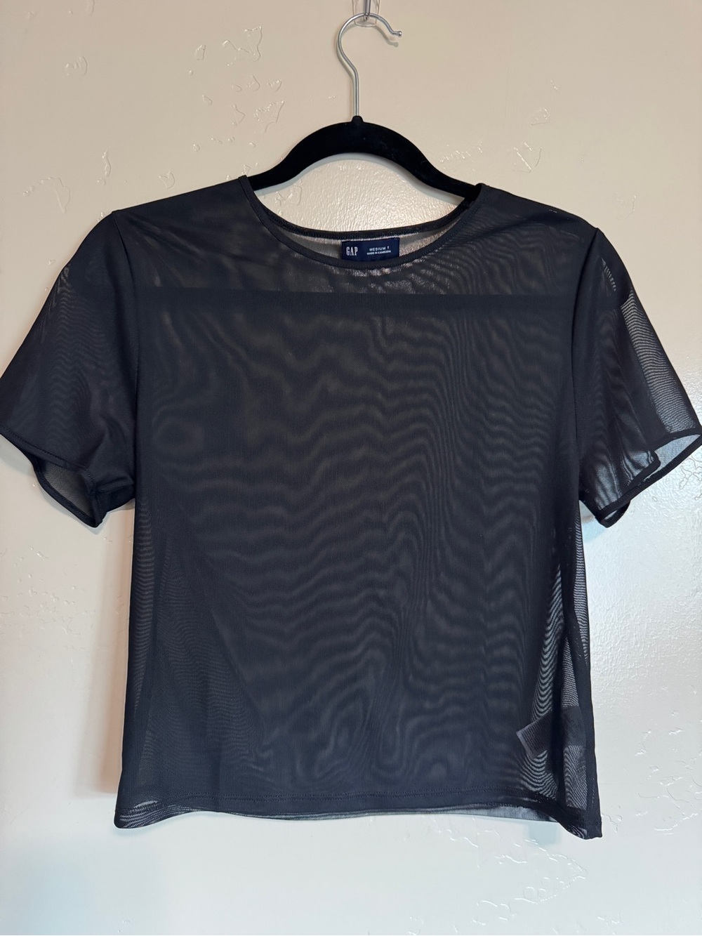 GAP Black Sheer Mesh Short Sleeve Top M tall